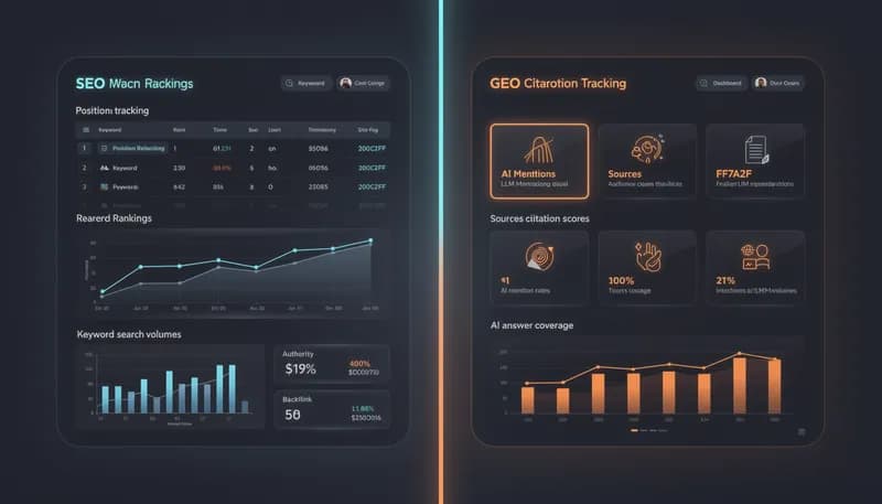 SEO vs GEO comparison 2026 — traditional search rankings vs AI-generated answer optimization